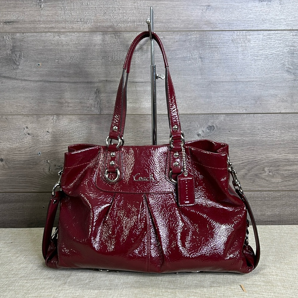 Coach Carryall Ashley F15516 Red Patent Leather Satchel Bag
